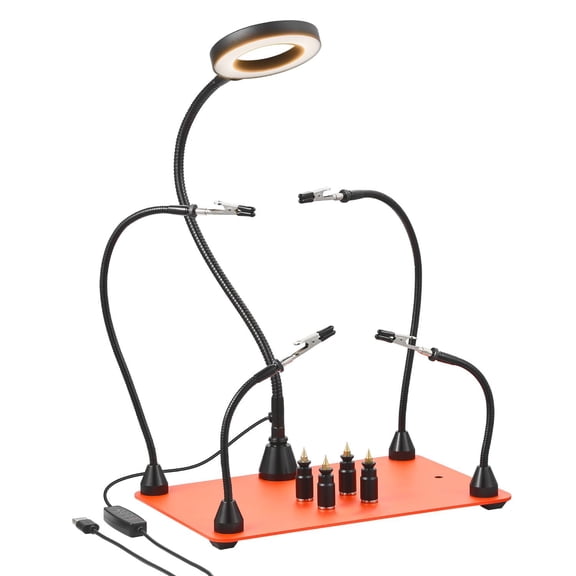 4-Arm Magnetic Soldering Station with Magnifying Lamp&PCB Holder,Heavy-Duty Base for Electronic Repair,DIY Craft Hobby Projects