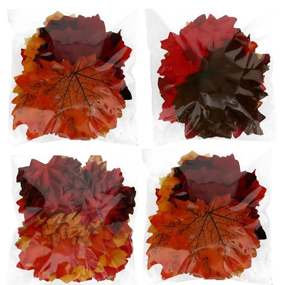(4) Artificial Maple Leaves, 50 Pcs Polyester Fall Leaves in Assorted Colors for Autumn Decor Thanksgiving Table Scatter Craft Supplies DIY Wedding and Party Decoration Supply