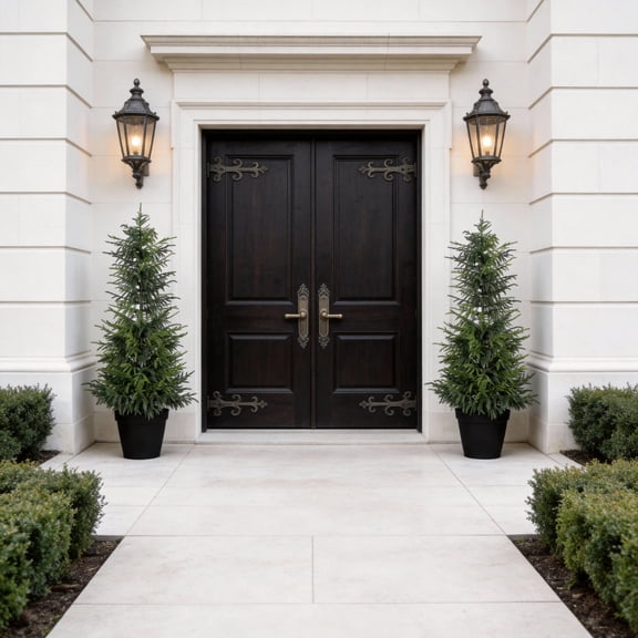 4' Artificial Real Touch Pine Tree in Black Plastic Pot, 2pc/set