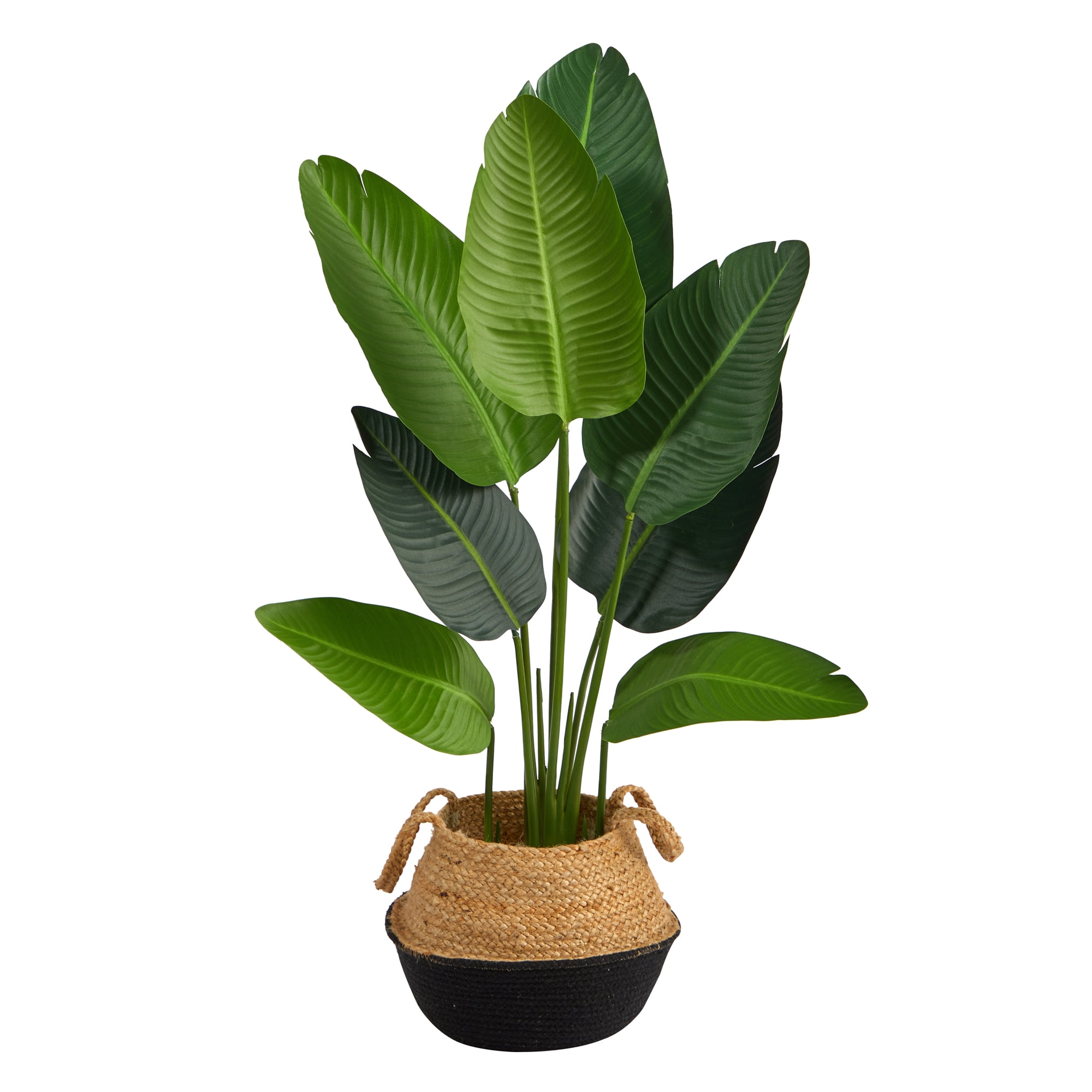 4' Artificial Travelers Palm Artificial Trees in Wood Cotton,Jute Planter , by Nearly Natural