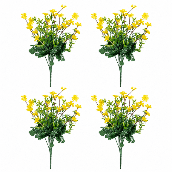 Factory Direct Craft Artificial Yellow Daisy Bushes, Set of 4, 14 Inch Faux Daisy Floral Bushes