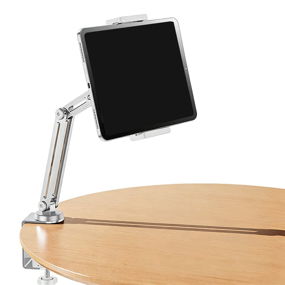 4 Axises Multiple Angled Adjustable Stand with Foldable Clamp Mount and 360 Swivels for Tablets Smartphones Aluminum Construction
