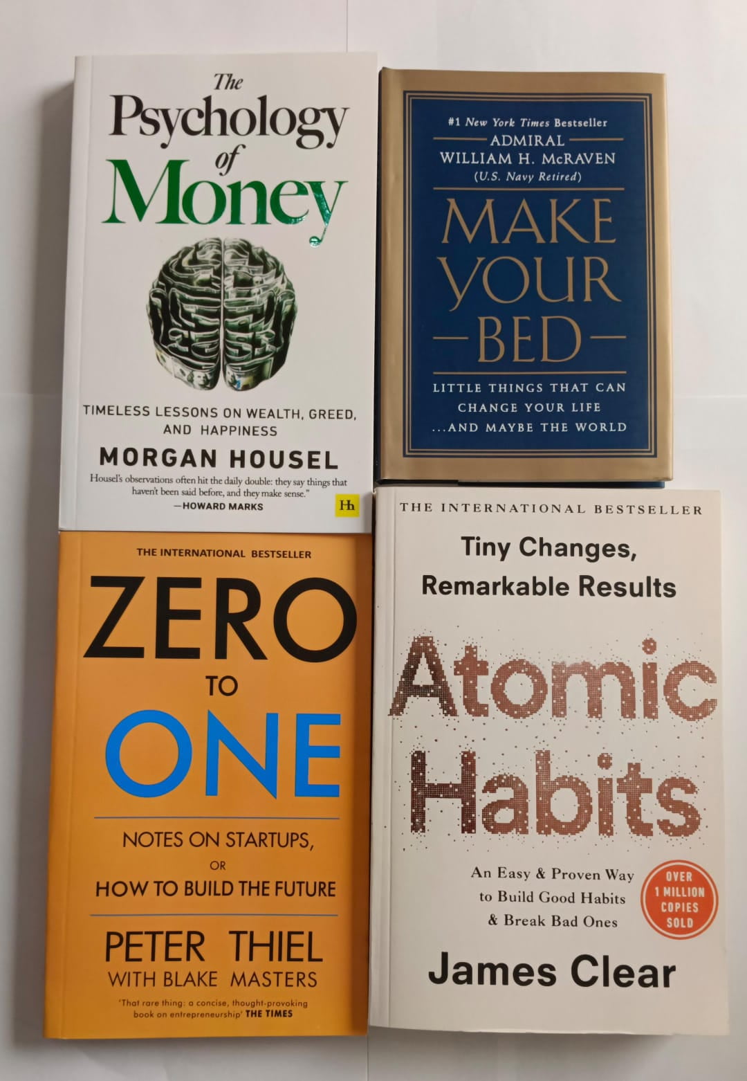 4 BOOKS SET OF "The Psychology of Money, Make your bed, Zero to One