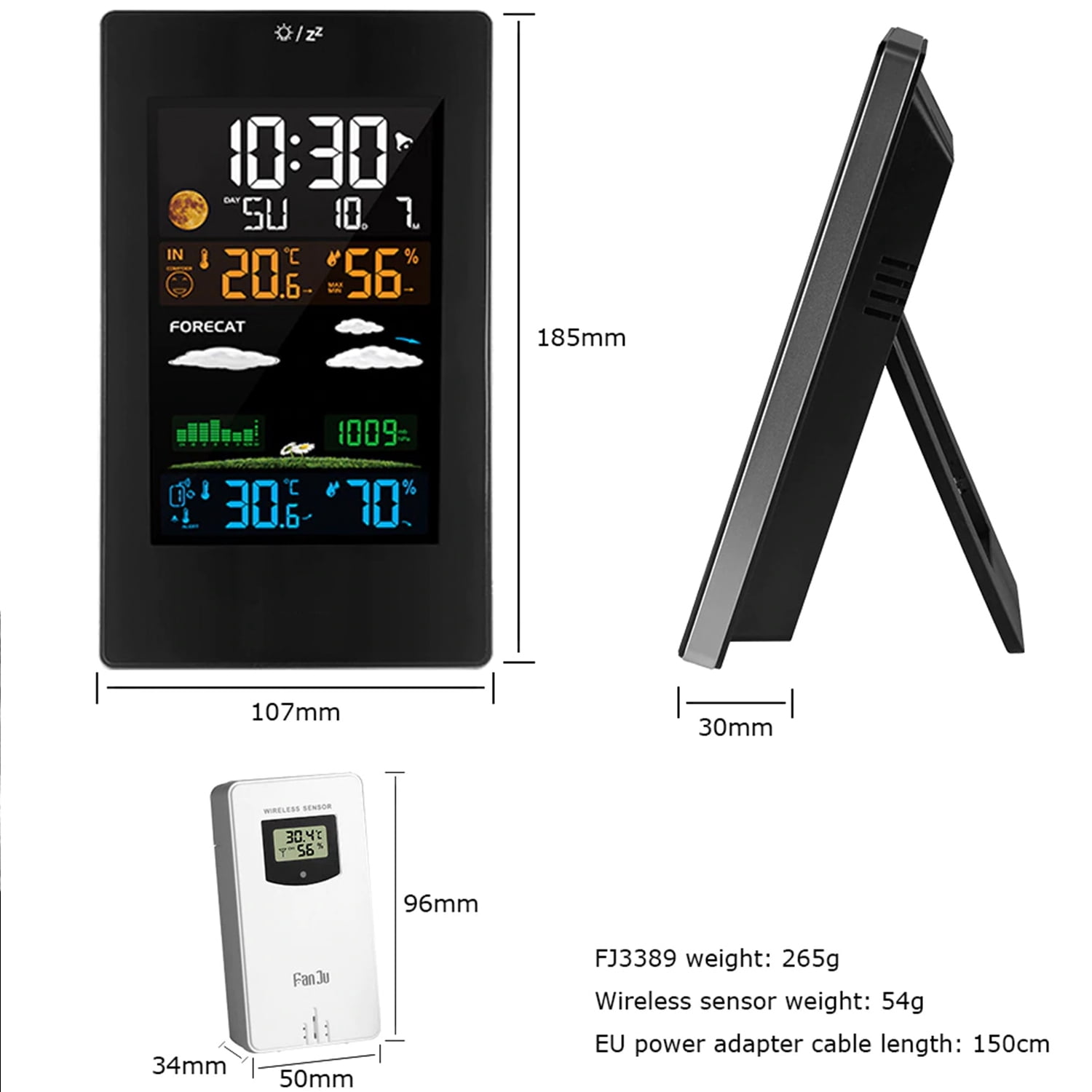 4 Backlig \u0026 Weather Station Indoor Outdoor Weather Forecaster with Sensor Digital Thermometer Hygrometer Monitor with Alarm Clock Moon Phase Adjustablt Backlight Mode