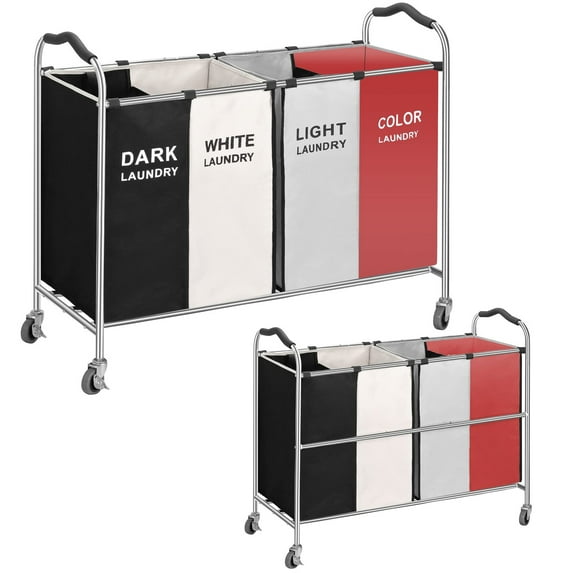 4-Bag Large Laundry Hamper,320L Laundry Basket Sorter with Frame and Wheels for Bathroom Bedroom Nursery Heavy Duty Laundry Cart Baskets for Dirty Clothes Toys Towel