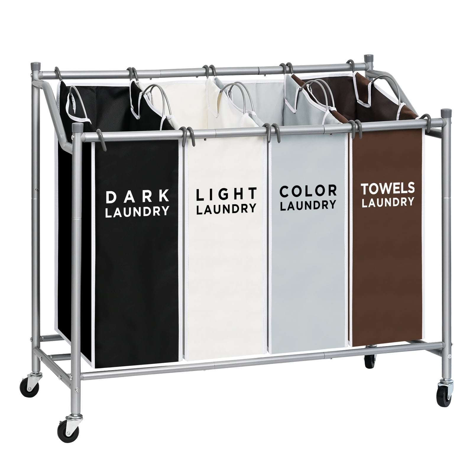 4 Bag Laundry Sorter Cart, Laundry Hamper Sorter Basket with Heavy Duty Lockable Rolling Wheels