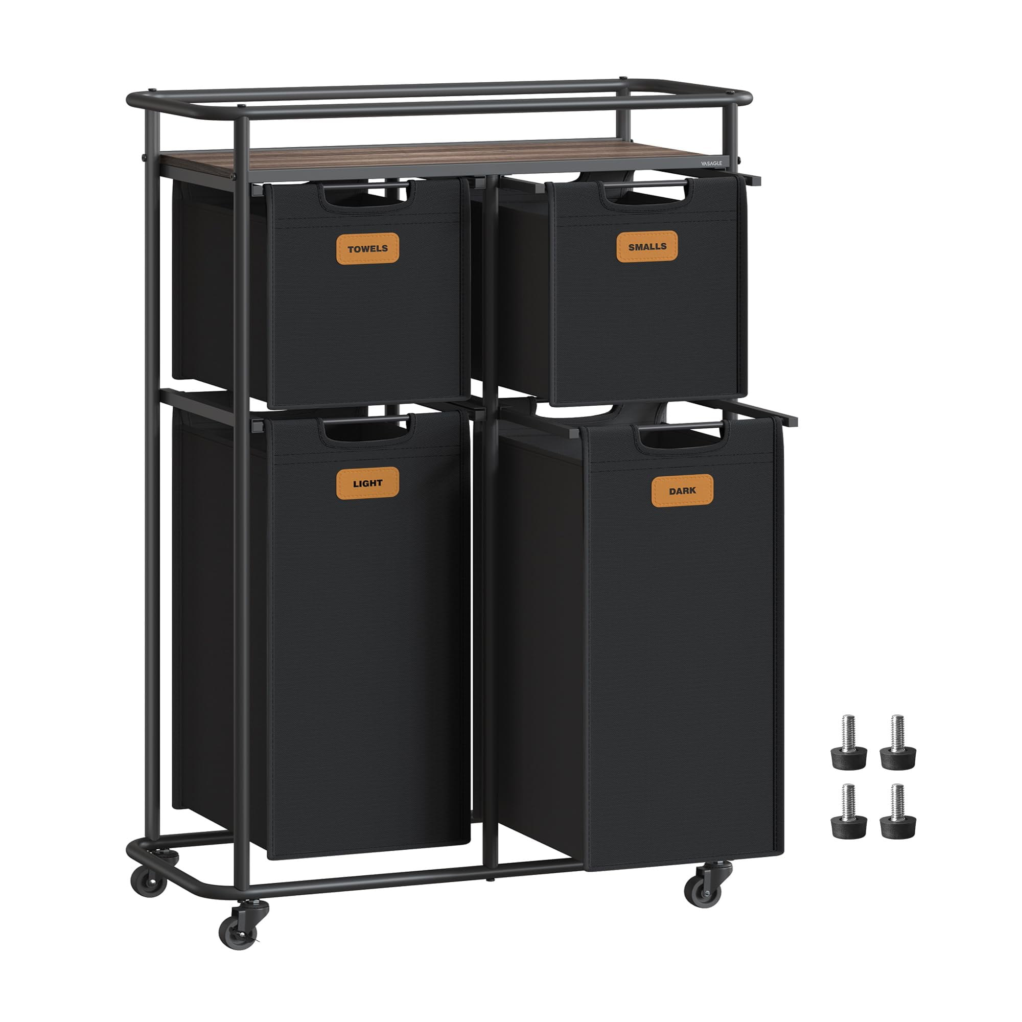 4-Bag Laundry Sorter on Wheels, 39.6 Gallon Capacity, Removable Liners ...