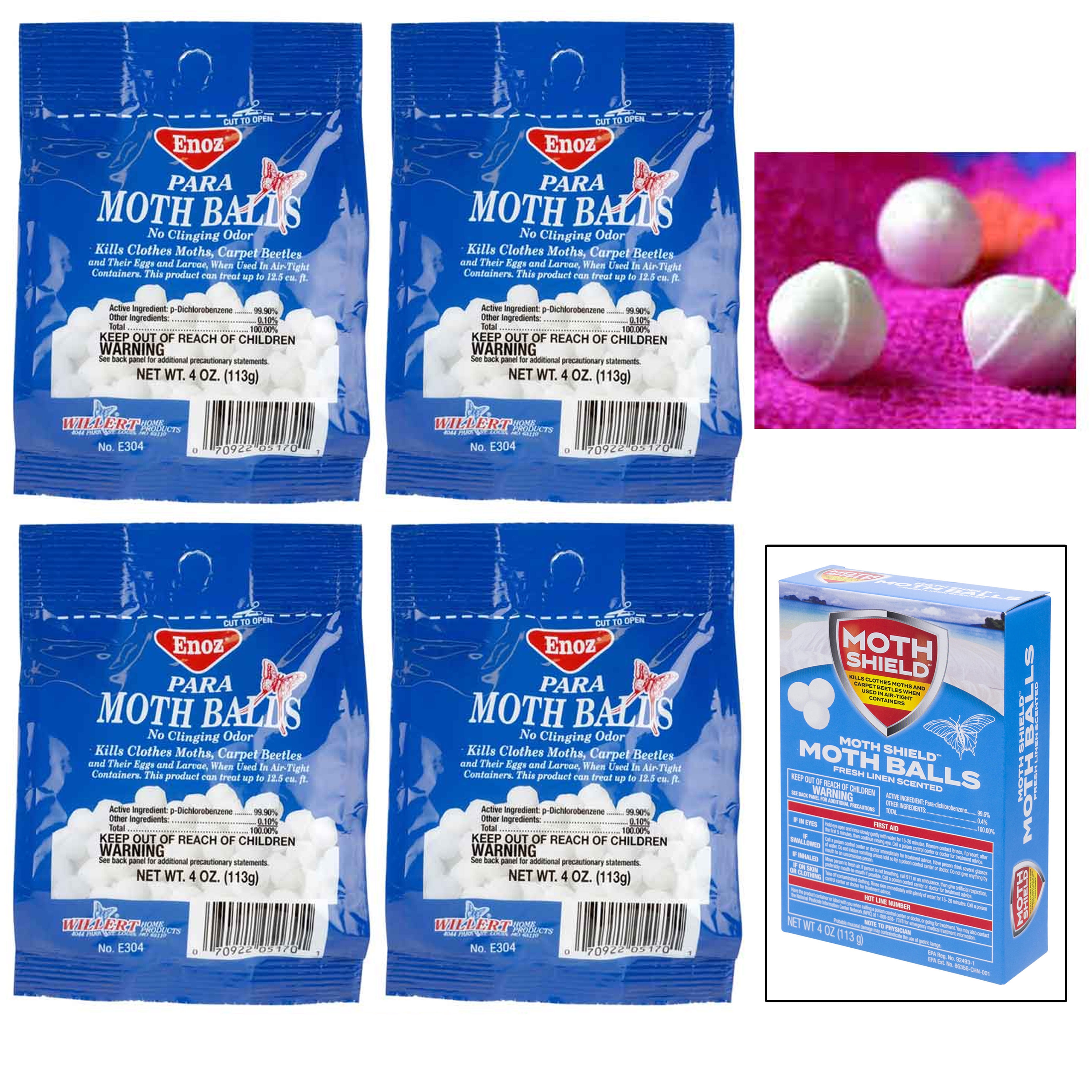 4 Bags Moth Shield Balls Kills Moths & Carpet Beetles Fresh Linen Scent Each 4oz