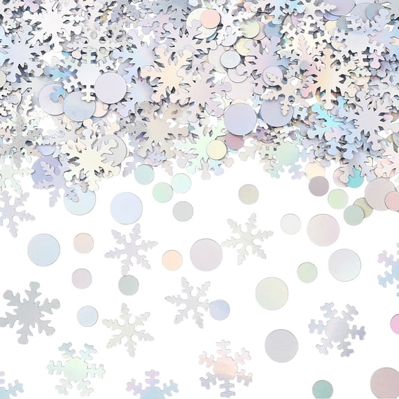 4 Bags Plastic Confetti Snowflake Flat Round for Christmas Party Celebration Clear 6.5~20x6.5~20x0.2mm 15g/bag