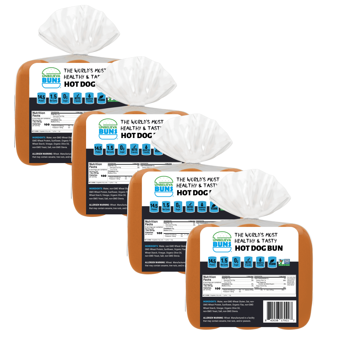 4 Bags of UnbelievaBuns High Protein, Keto Hot Dog Buns