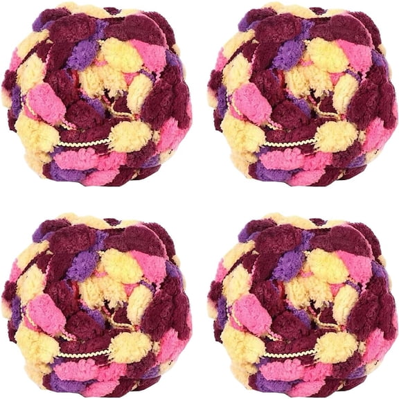 4 Balls Pom Bomb Yarn, 100% Polyester Pomp-A-Doodle Jelly Bean Ball Yarn for Crochet Knitting Blanket Mat Pet Nest
