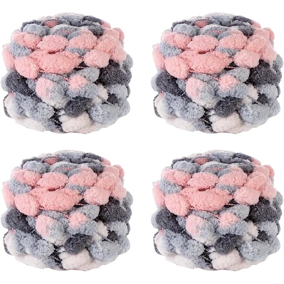 4 Balls Pomp-A-Doodle Yarn,100% Polyester Jelly Bean POM-POM Ball Yarn for Crochet Knitting Blanket Mat Pet Nest 150g/Roll