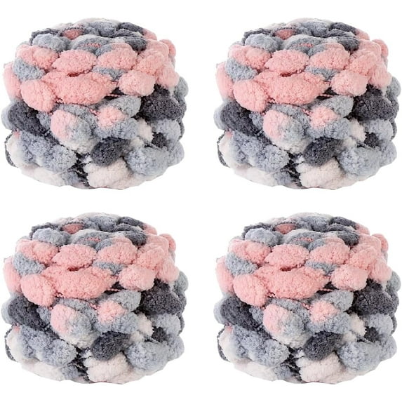 4 Balls Pomp-A-Doodle Yarn,100% Polyester Jelly Bean POM-POM Ball Yarn for Crochet Knitting Blanket Mat Pet Nest 150g/Roll