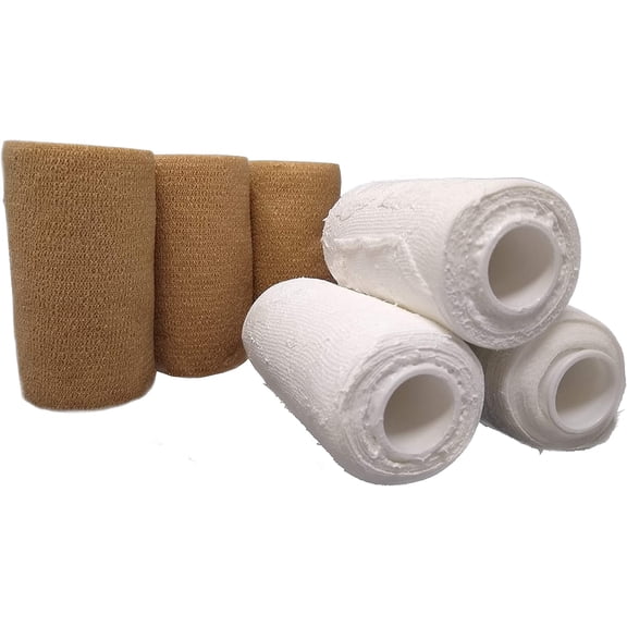 4" Bandage Gauze Dressing with Zinc Oxide [4 x 10 Yards] Provides Customized Compression + Self Adhesive Cover Wrap (3 of Each) Individually Packaged + 1st Aid Kit Guide 3 Count (Pack of