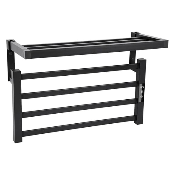 4 Bars Towel Warmer Rack with Top Shelf, Electric Wall Mounted Heated with Timer and Temperature Control, Towel Heater Hard Wired/Plug-in Hot Towel Rails for Bathroom, Grey