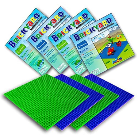 4 Baseplates, 10 x 10 Inches Large Thick Base Plates for Building Bricks by Brickyard Building Blocks, Perfect for Activity Table (2 Green, 2 Blue)