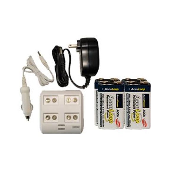 4 Bay 9 Volt Smart Charger + 4 x 9 Volt AccuLoop NiMH Batteries (220 mAh)