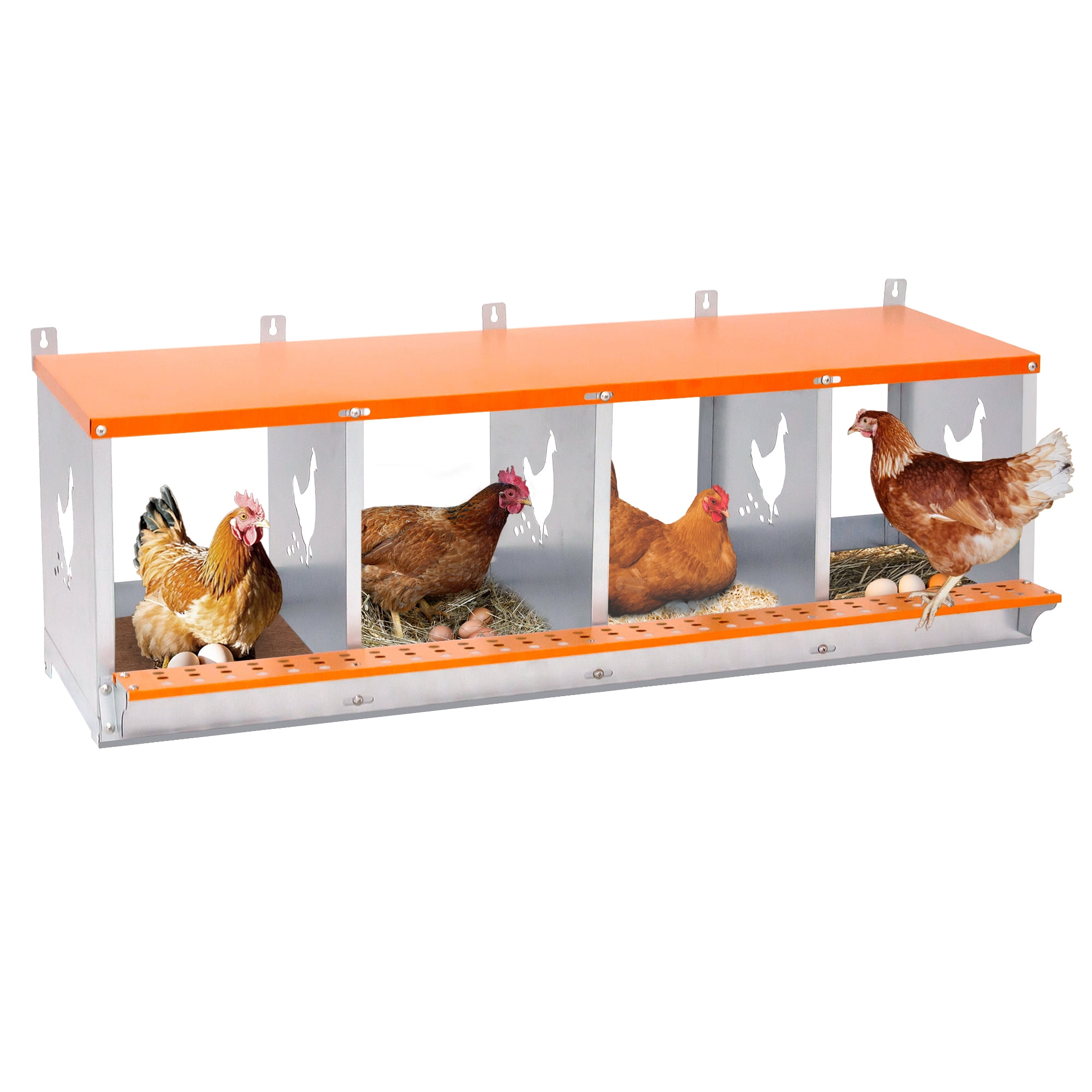 4-Bay Metal Nest Box-Wall Mount for Hens/Ducks, Easy Egg Collection & Assembly, Vented Galvanized Steel Coop Equipment