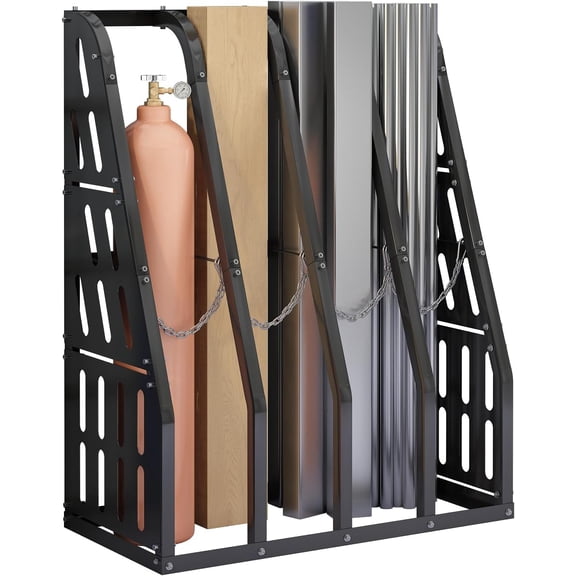 4 Bays Vertical Bar Rack Lumber Storage with Chain, Metal Storage Standing Shelf 1500lbs Capacity, Long Parts Organizer Support Rack For Garage, Basement, Factory, 47"W x 24"D x 60"H