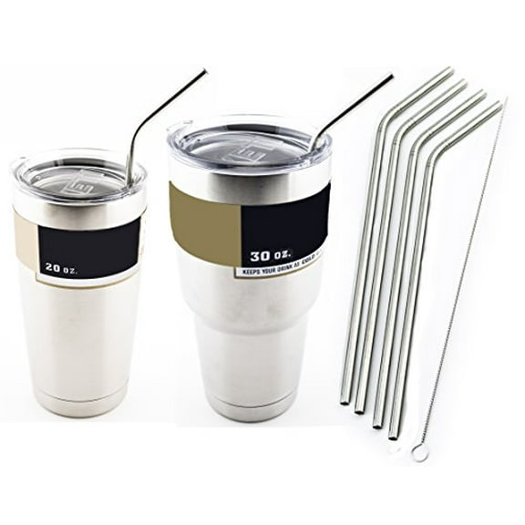 4 Bend Stainless Steel Straws Extra LONG fits 30 oz & 20 oz Yeti Tumbler Rambler Cups - CocoStraw Brand Drinking Straw (4 Bend Straws)