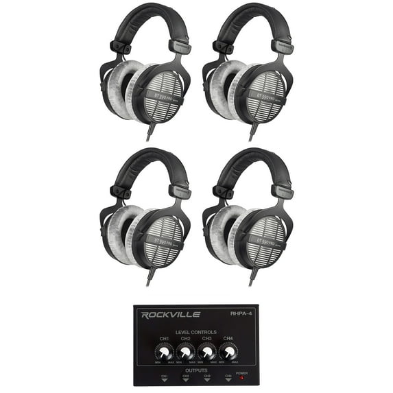 4 Beyerdynamic DT-990-PRO-250 Studio Monitor Headphones+4-Ch Headphone Amplifier