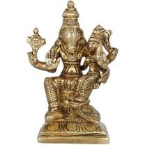 4 Inch Bhagawan Varaha Statue with Bhudevi Brass - Boar Avatar Handmade Idol