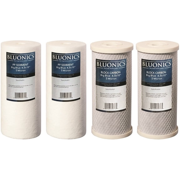 4 Big Blue CTO Carbon Block & Sediment 4.5" x 10" Replacement Filter Cartridges