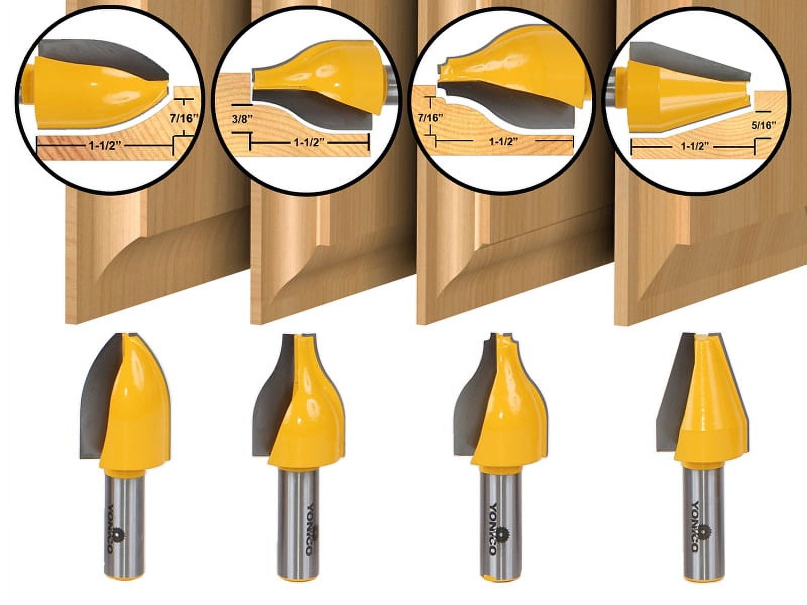 4 Bit Vertical Raised Panel Router Bit Set - 1/2