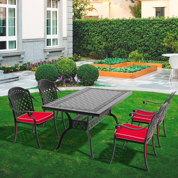 4 Black Cast Aluminum Patio With Comfort And Cushions Outdoor Furniture Stackable Design