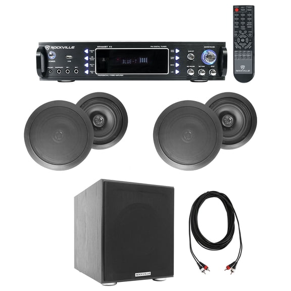 (4) Black Ceiling Speaker+Bluetooth Amp/Receiver+Subwoofer 4 Restaurant/Office