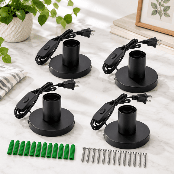 4 Black Color--4 Pack Polished Metal Desktop Lamp Base E26/e27 Screw Light Socket Holder
