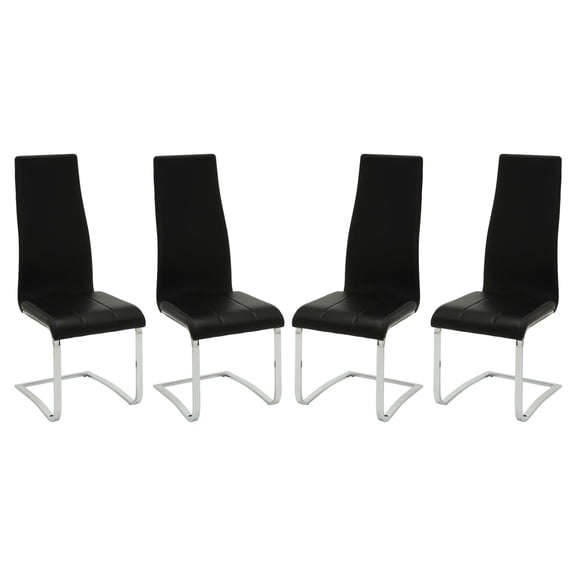 Of 4 Black Dining Chairs. High Back, Classy Style. Contemporary With - Feet. 18" Seat Height. For Room Refinement Upholstered Chairs In Black. Modern Flair. Base. 18-inch Chic