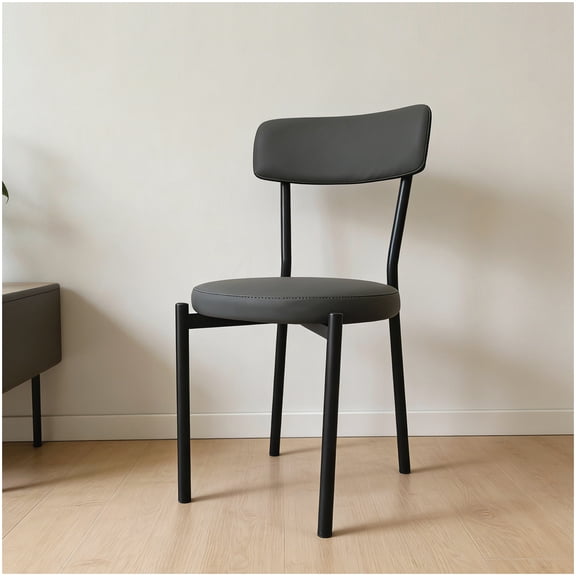 4 Black Modern Dining Room Chairs, Upholstered PU Leather Seat & Sturdy Metal Legs, Easy Assembly