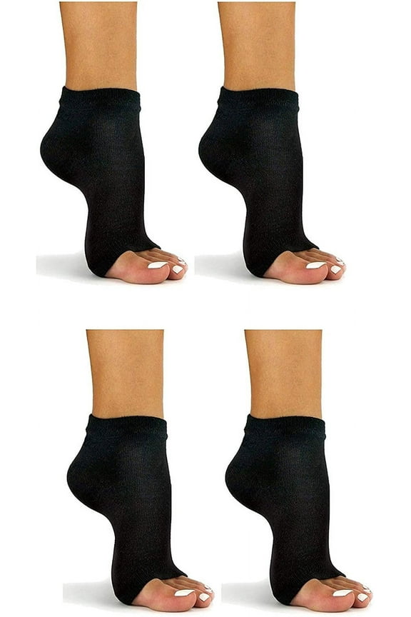 4 Black Pair of Soft Cotton Toeless Socks for Exercising, Dancing, Pedicures, Yoga, Pilates, our just with a flip flop Black, 4