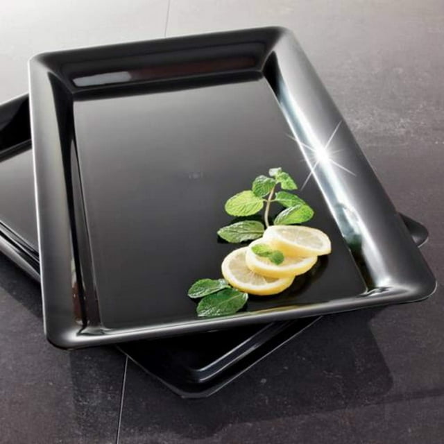 4 Black Plastic Trays Heavy Duty Plastic Serving Tray 12" x 18" Serving Platters Food Tray