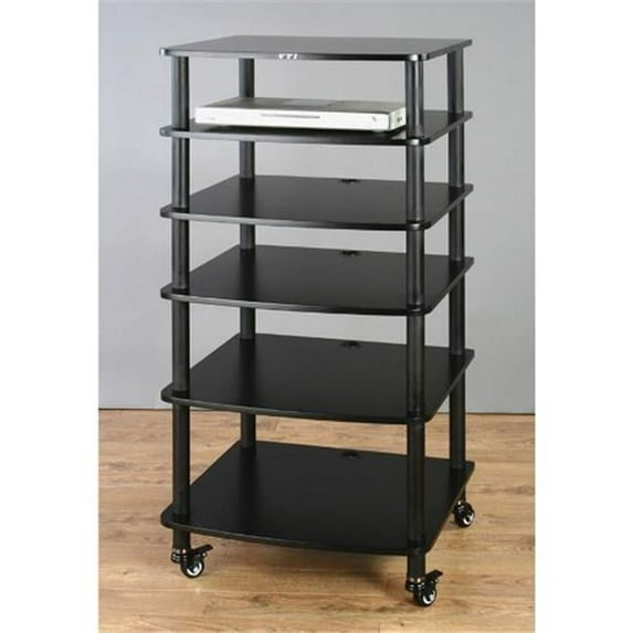 4 Black Poles 6 Black Shelves With Caster AV Stand