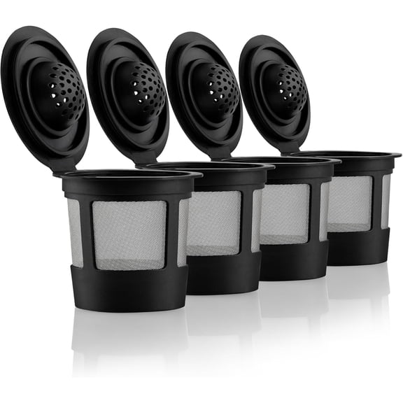 4 Black Reusable K Cups for Coffee Makers - Compatible with K-Express, K-Elite, K-Select, K-Classic, K-Mini, K-Compact