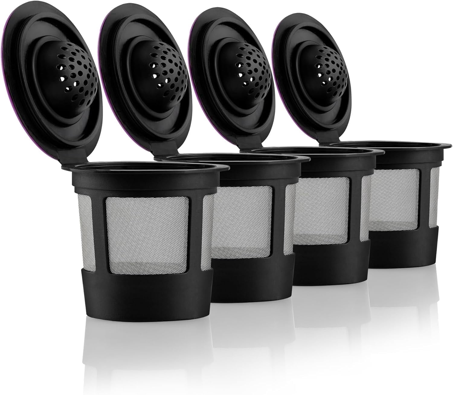 4 Black Reusable K Cups for Keurig Coffee Makers - BPA Free Refillable Kcups Coffee Filters for 1.0 and 2.0 Keurig Brewers