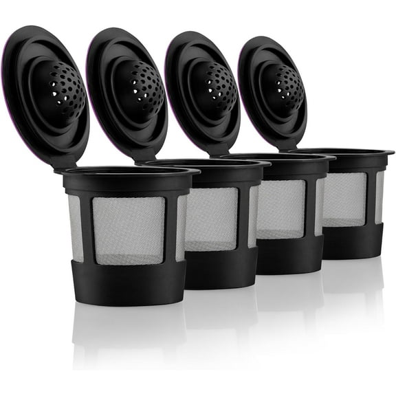 4 Black Reusable K Cups for Keurig Coffee Makers - BPA Free Refillable Kcups Coffee Filters for 1.0 and 2.0 Keurig Brewers