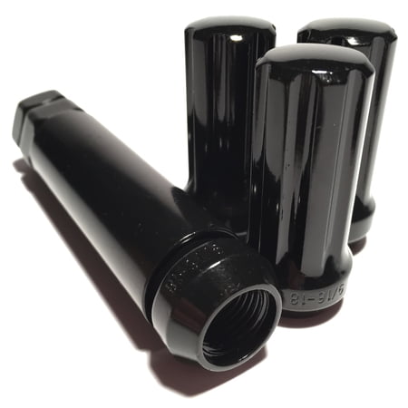 4 Black Spline 9/16 Tuner Lug Nuts W/ Key XL 2" Long 9/16-18 Wheel Rim Locks