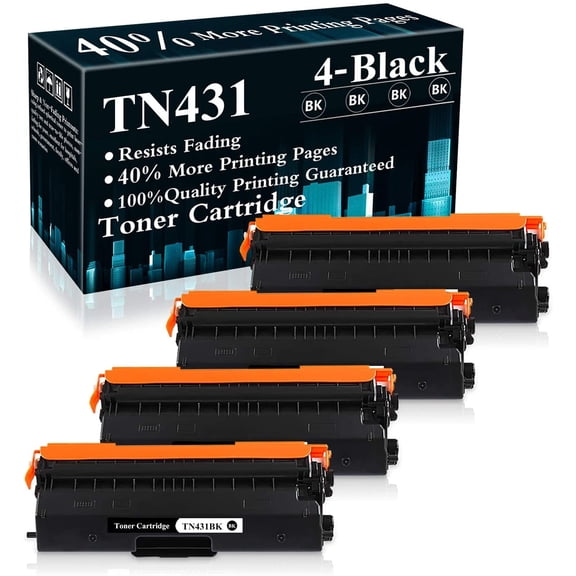 4 Black TN431 / TN431BK Toner Cartridge Replacement for Brother HL-L8260CDW L8360CDW L8360CDWT L9310CDW L9310CDWTT DCP-L8410CDW MFC-L8610CDW L8900CDW L8690CDW L9570CDW Printer