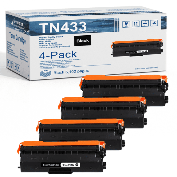 4 Black TN433 / TN433BK Toner Cartridge Replacement for Brother HL-L8260CDW L8360CDW L8360CDWT L9310CDW L9310CDWTT DCP-L8410CDW MFC-L8610CDW L8900CDW L8690CDW L9570CDW Printer