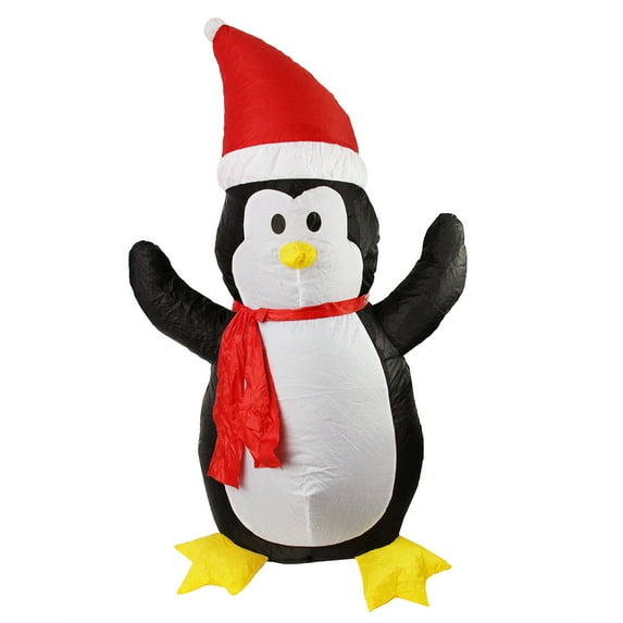 4' Black and White Inflatable Lighted Penguin with Santa Hat Christmas Outdoor Decoration