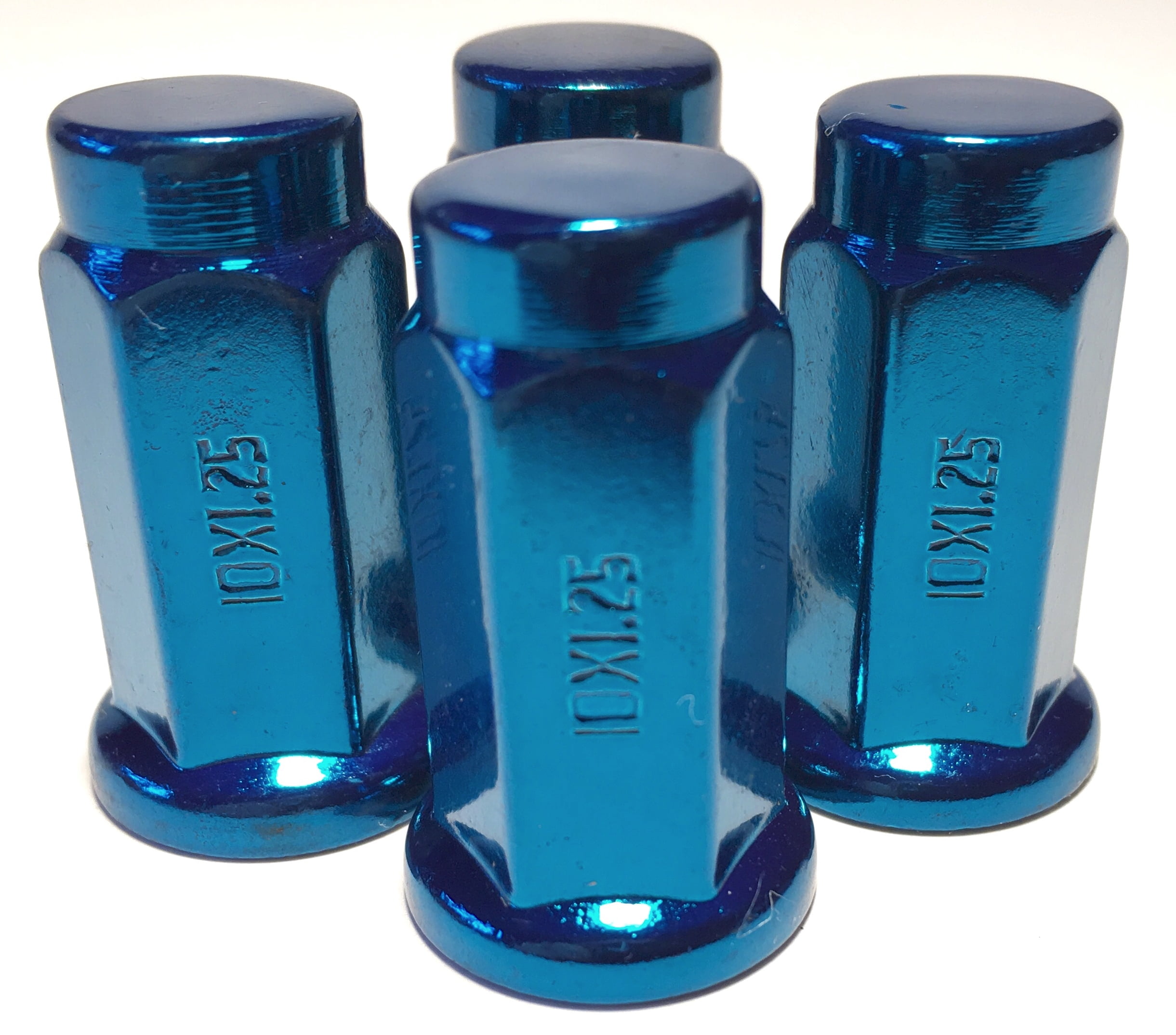 4 Blue 10x1.25 Flat Base Lug Nut Set 14mm Hex ATV UTV Kodiak Banshee