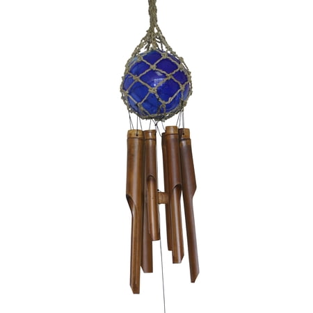 4" Blue Glass Ball Bamboo Wind Chime