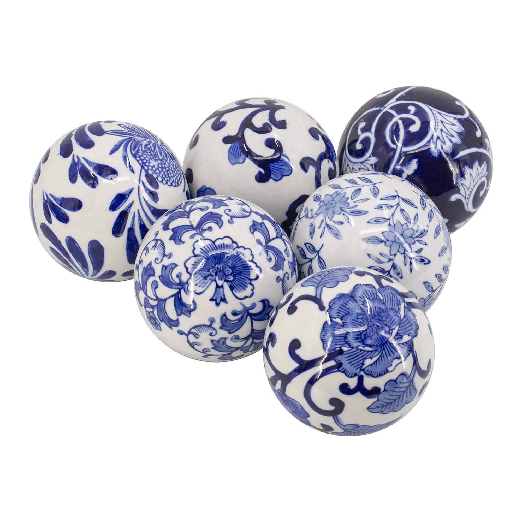 4" Blue and White Decorative Orbs for Bowl Vase, Table Centerpiece