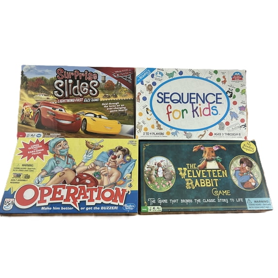 4-Board Game Bundle - Surprise Slides, Operation, Sequence for Kids, The Velveteen Rabbit Game