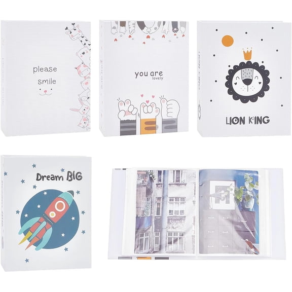 4 Book 4 Patterns Cardboard Cover Interstitial Album Book Laminated Art Paper Slip-in Pockets Photos Holder Memorial Book