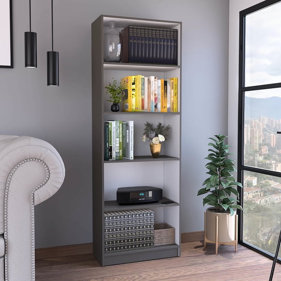 4 Bookcase, Matt Gray/white Look, Ample Space For Books & Decor, Extra Lower Shelf, Compact Design Create An Orderly Living Environment