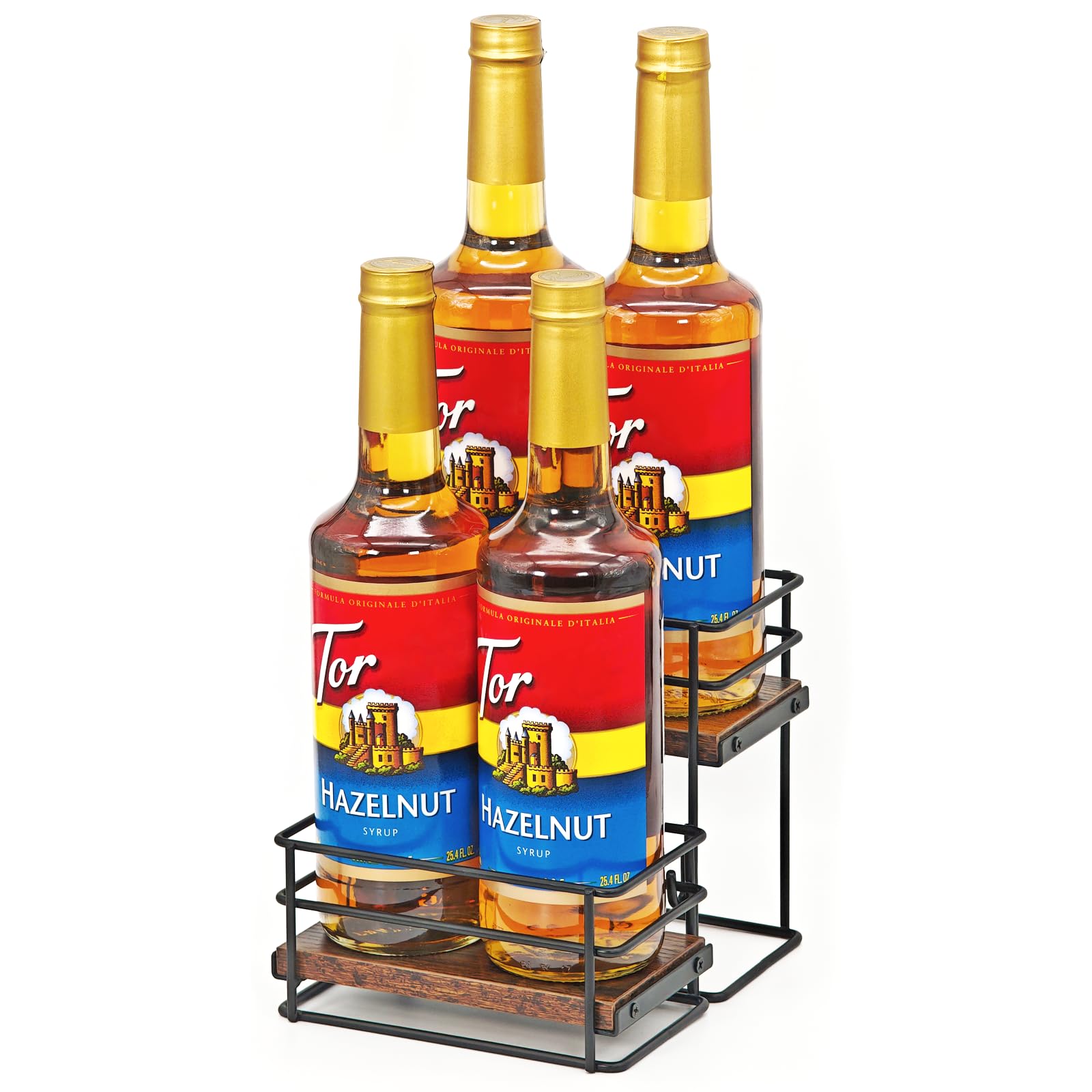 4 Bottle Coffee Syrup Organizer Rack, 2 Tier Coffee Syrup Bottle Stand ...